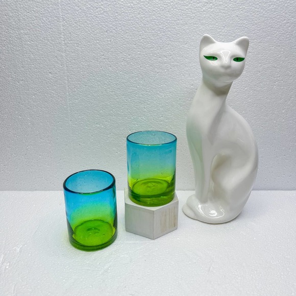 RECYCLED MARGARITA GLASS GREEN & BLUE - Picture 1 of 6